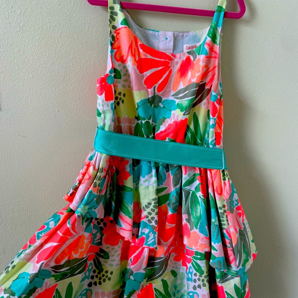 Cat & Jack girls bright floral dress green and orange M